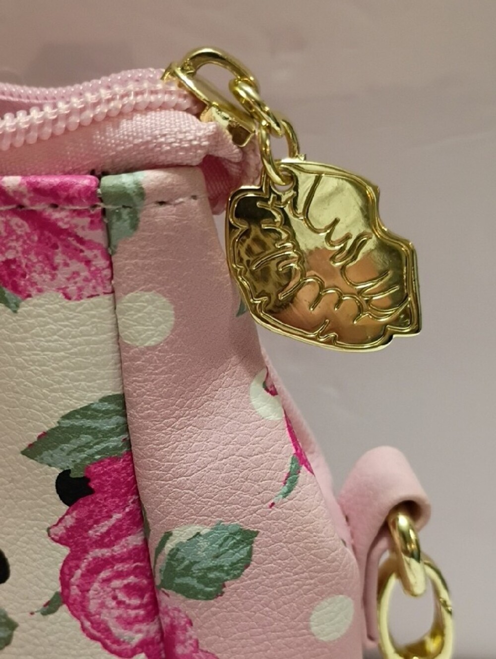 Betsey Johnson Pink Floral Polka Dot Purse Handbag - Picture 2 of 3